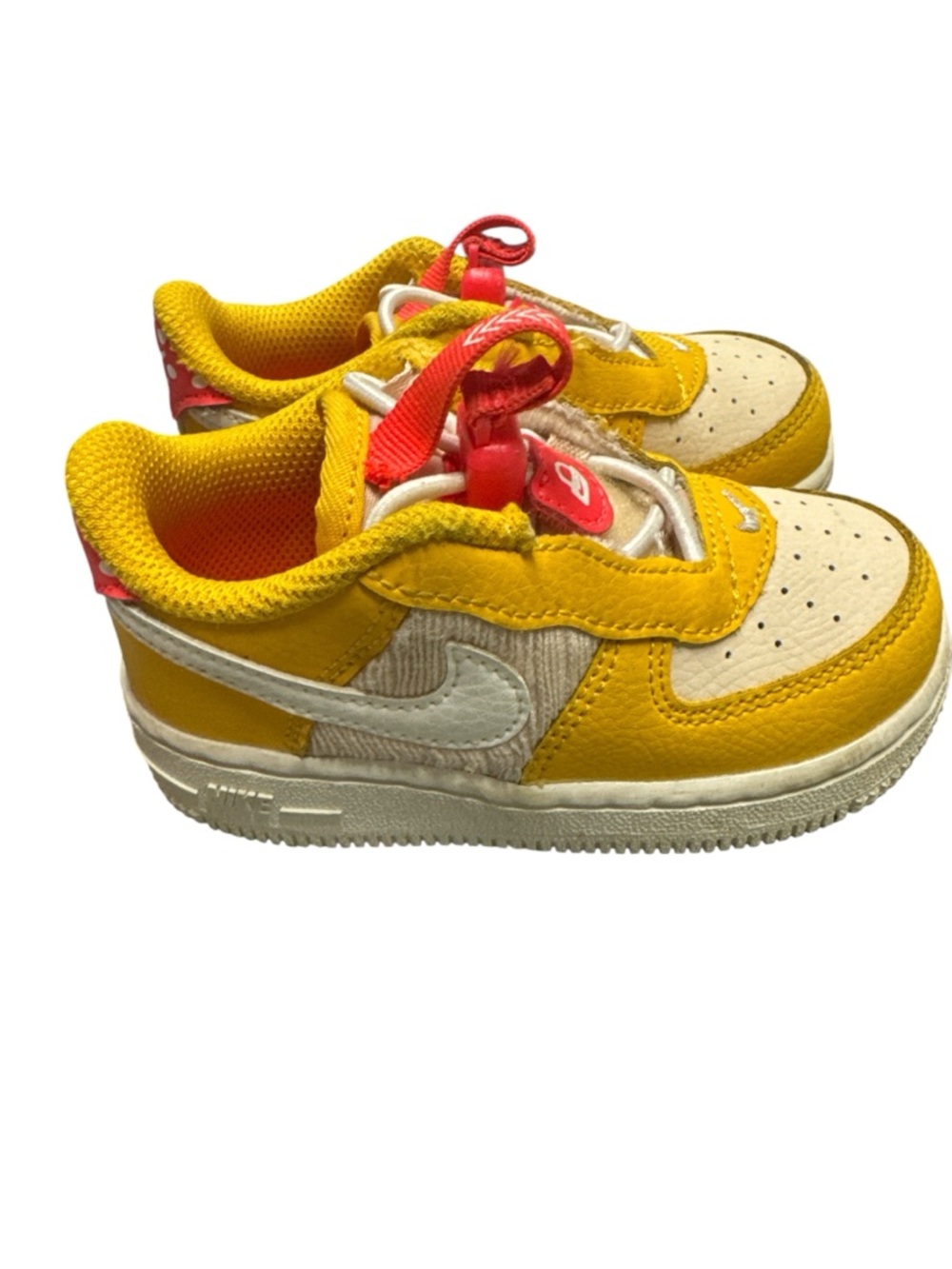 Nike Kids Yellow & Cream Low-Top Sneakers with Red Accents
